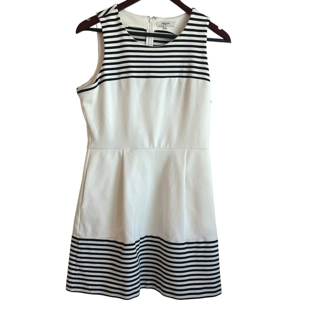 Madewell Fit Flare Dress M White Black Striped Preppy Nautical Sailor Resort
